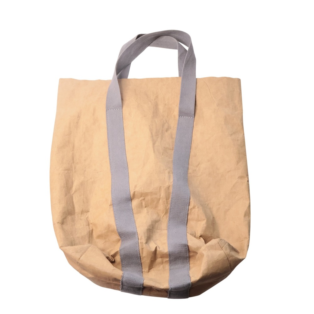 Trader Joes Washable Large Tote Brown Paper Reusable Grocery Bag Gray Straps EUC
